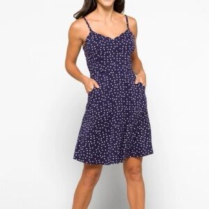 41 Hawthorn Beatriz Scallop Detail Sleeveless Polka Dot Dress Blue White NWT